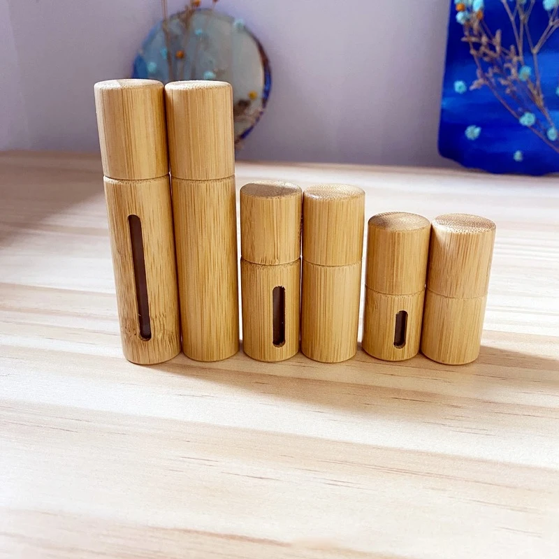 Roll on Bottle Natural Bamboo 5ml 10ml Mini Perfume Bottle Portable Roll-On Essential Oil Container Cosmetic Sample Packaging