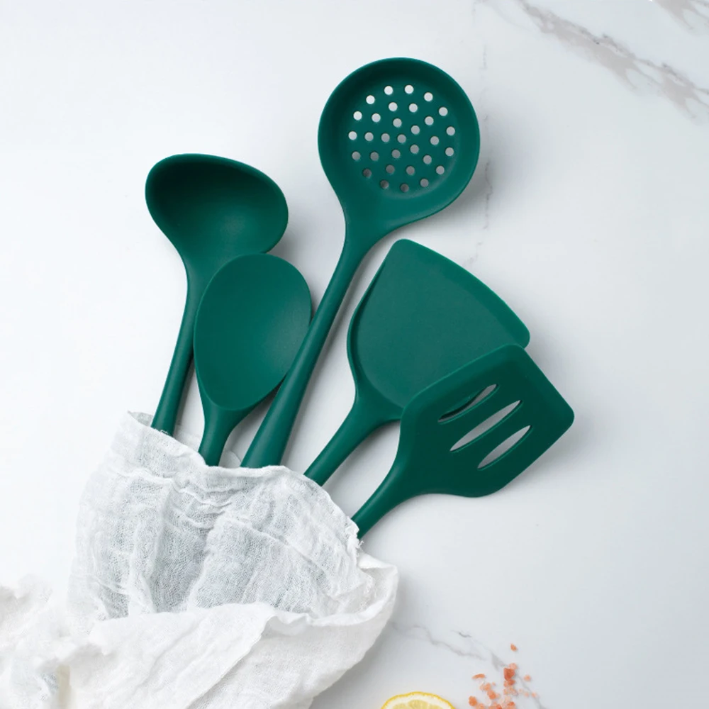 1Pcs Green Heat Resistant Silicone Cooking Utensil Set Spatula Soup Spoon Ladle Pasta Colander Non-stick Cookware Kitchen Tools