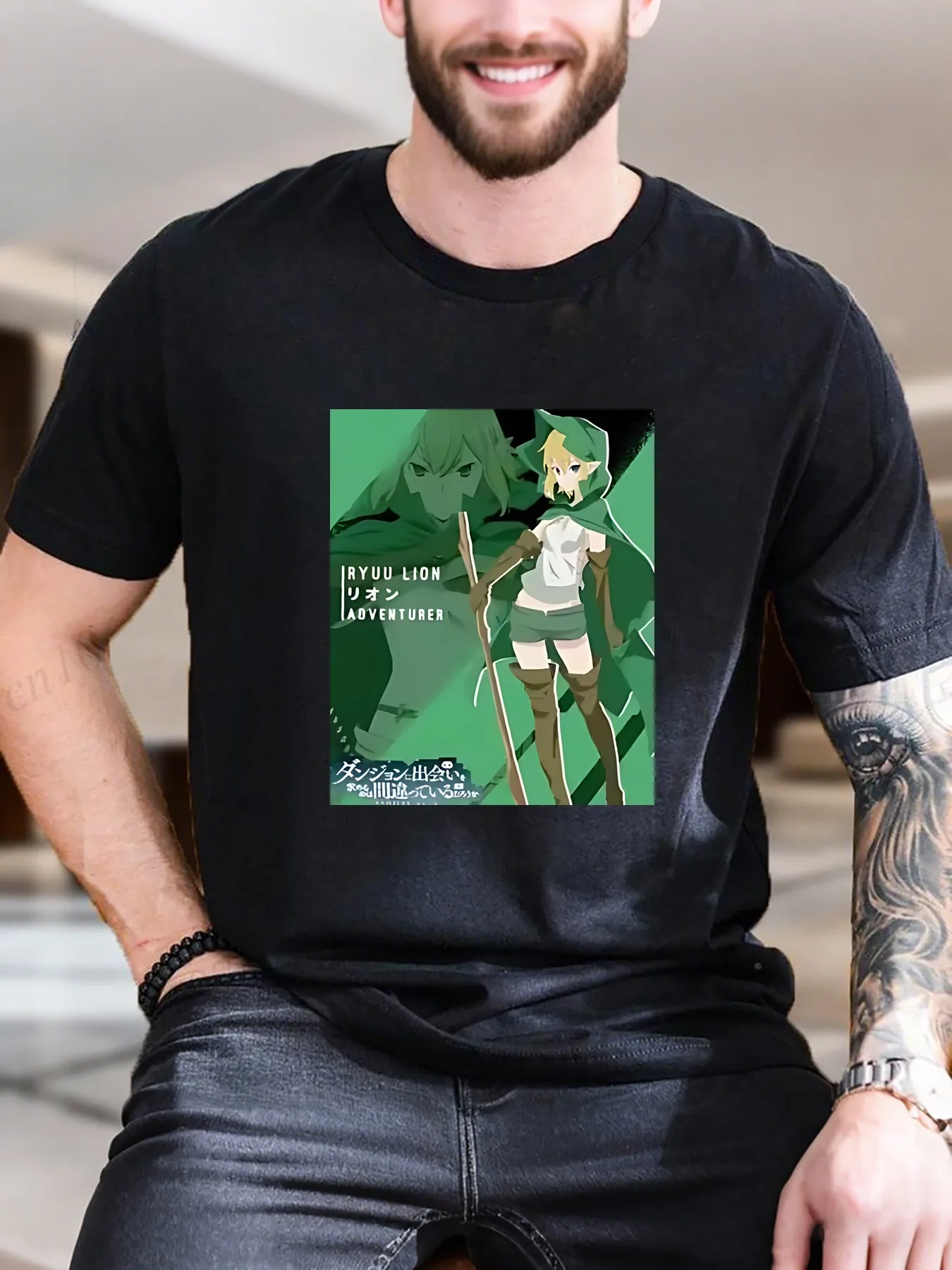 

New Arrival Fashion Anime Print T-Shirt Men's Green Cape Swordsman Design 100% Cotton Breathable Soft Casual Daily Wear Trending
