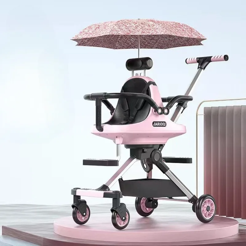 

Lightweight Twin Baby Stroller High View Foldable Double Seat Baby Stroller with Parasol Baby Carriage Adjustable Trolley Handle