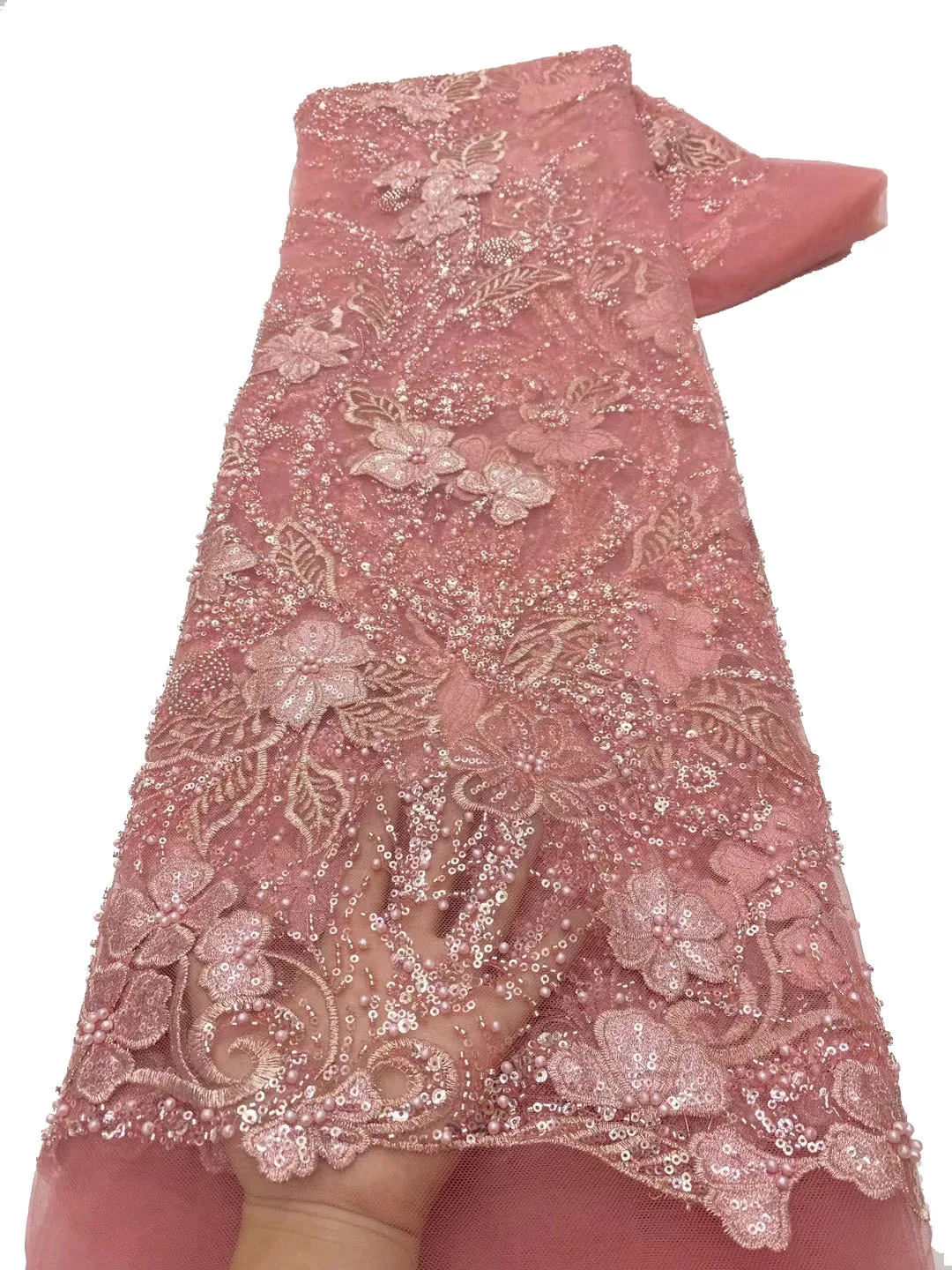 

2024 High Quality Material Mesh Tulle Lace Fabric Sequin Little Pearl French Luxury Bride Dress Embroidery African Lace Fabric