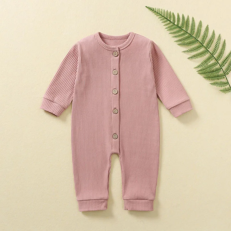 Autumn Spring Baby Rompers Knitted Ribbed Newborn Boy Girl Jumpsuit PJMS Infant Solid Long Sleeve Outfits Pajamas