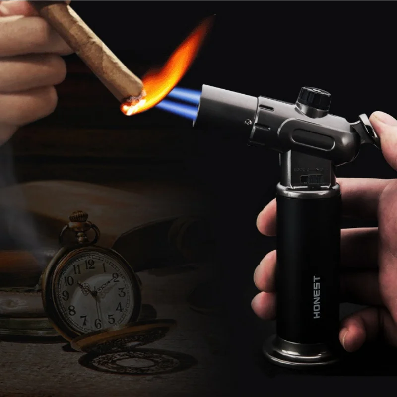 HONEST High Power Spray Gun Welding Gun Butane Gas Lighter Single/Double Fire One Key Switching Safety Lock Switch Cigar Lighter