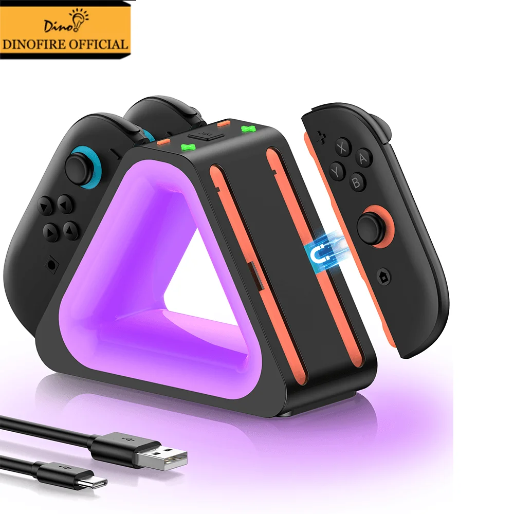 

Зарядная док-станция Dinofire для Switch 2 Joy-Con: аксессуары, зарядное устройство 4-в-1 для контроллеров, подставка для зарядки Joy-Con Switch 2