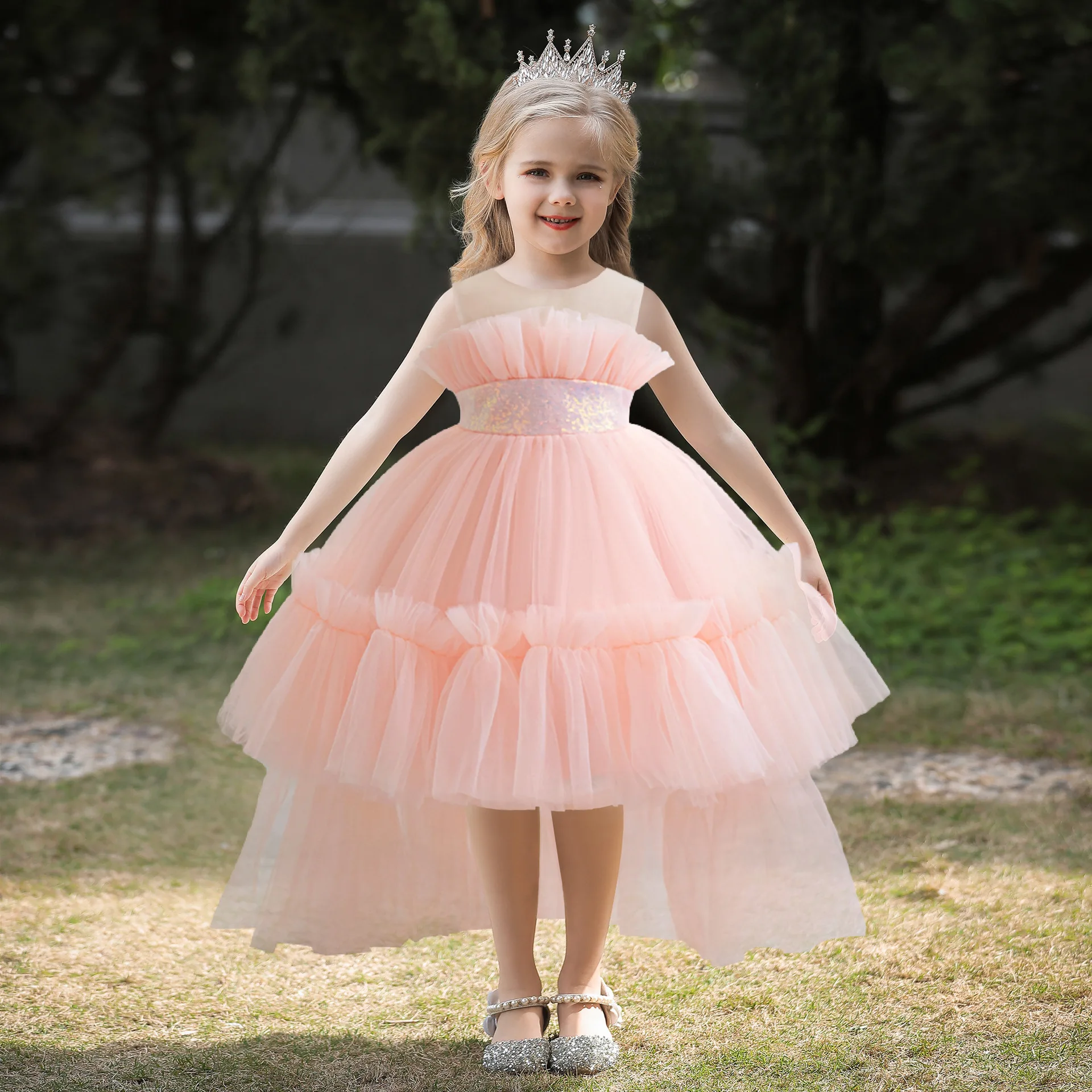 Toddler Trailing Ceremony 1 st Birthday Dress For Baby Girl Clothes Baptism Fluffy Princess Dress Girls Dresses Party Gown 0-2Y