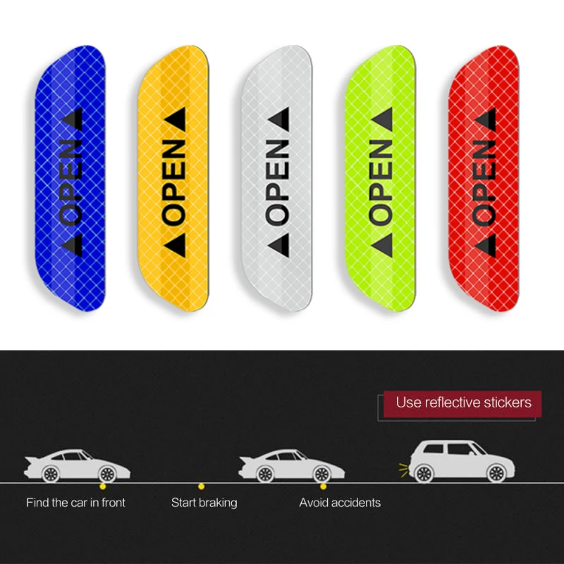4pcs Reflective Car Sticker Warning Sticker Universal Safety Warning Marker Sticker Reflective Tape Car Door Fluorescent Strip