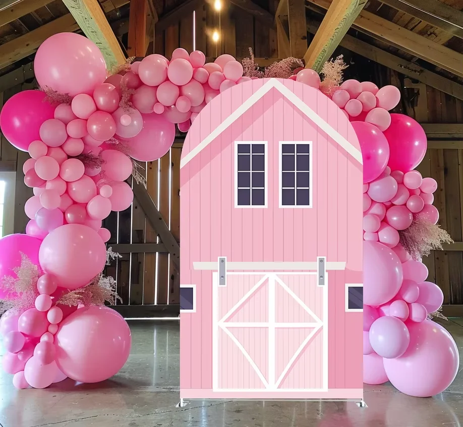 Mehofond Pink Barn Door Arch Backdrop Cover Farm Girls Birthday Party Decoration Baby Shower 2-sided Chiara Photo Background
