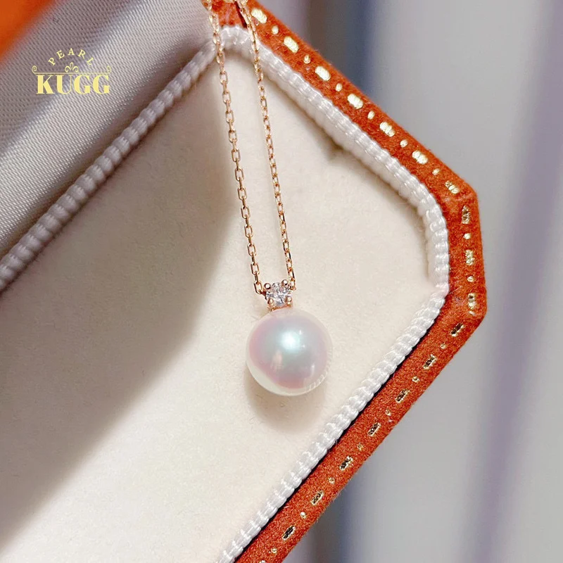 

KUGG PEARL 18K Rose Gold Necklace 7.5-8mm Natural Akoya Pearl Necklace for Women Birthday Gift Elegant Design High Jewelry