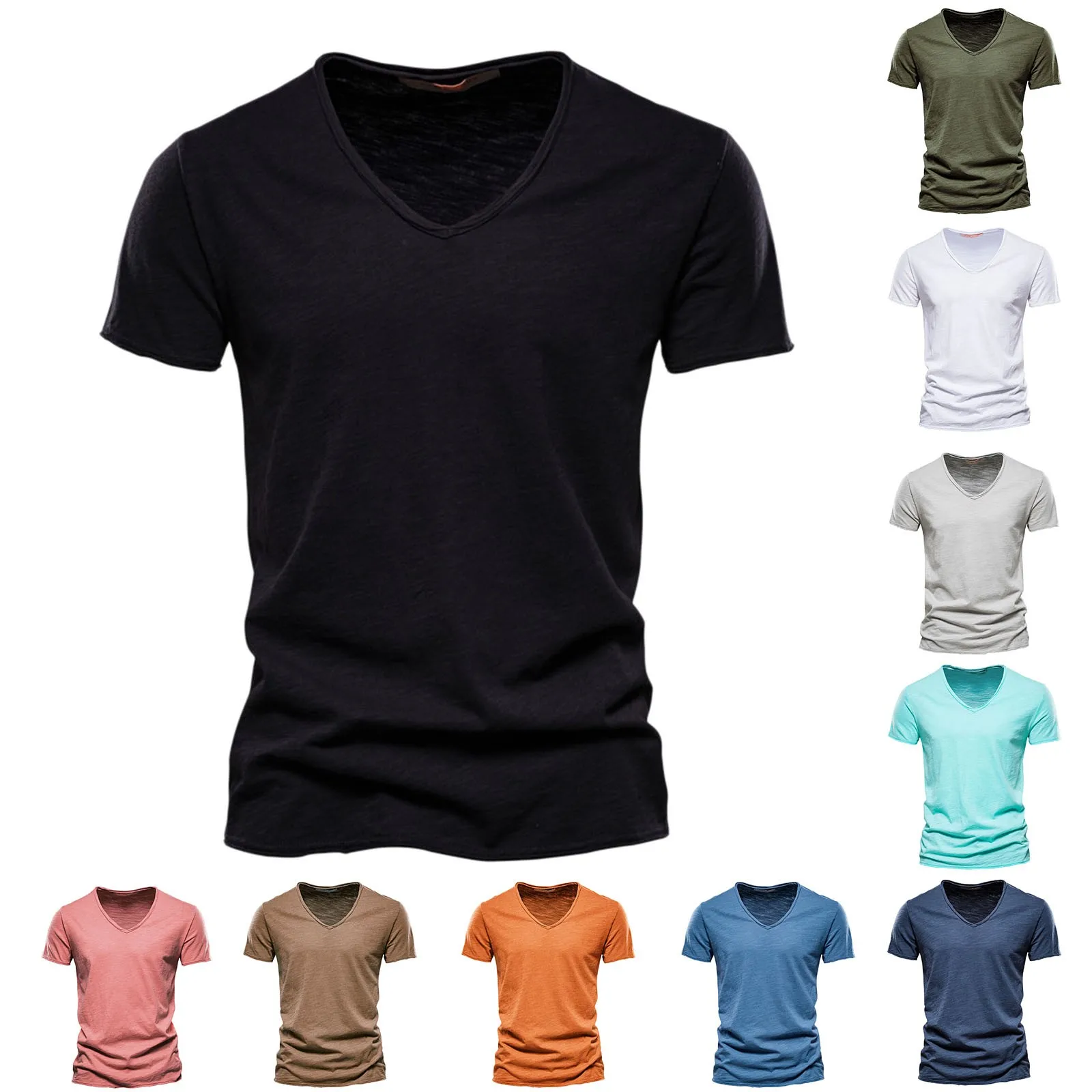 Mens Fashion Casual Solid Color V Neck Short Sleeve T Shirt Top Men\'s Tees