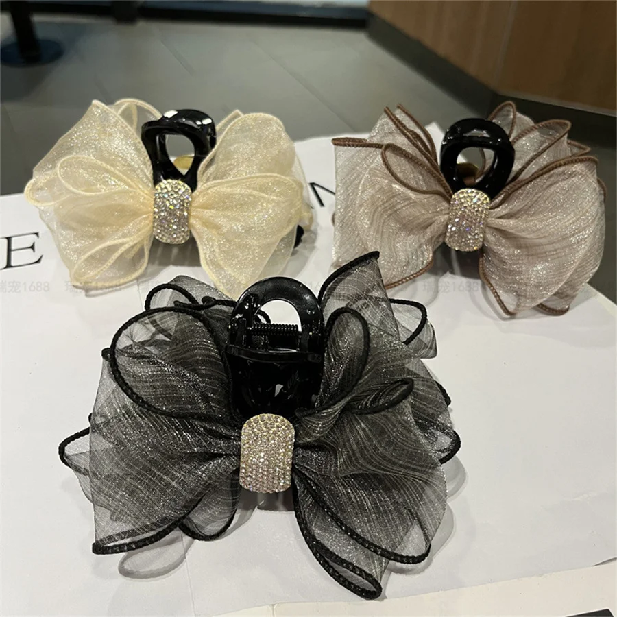 2025 Summer Elegant Women's Chiffon Bow with Large Hair Volume Grab Clip Girl's Back Brain Fashion Sweet Hair Clip Accessories