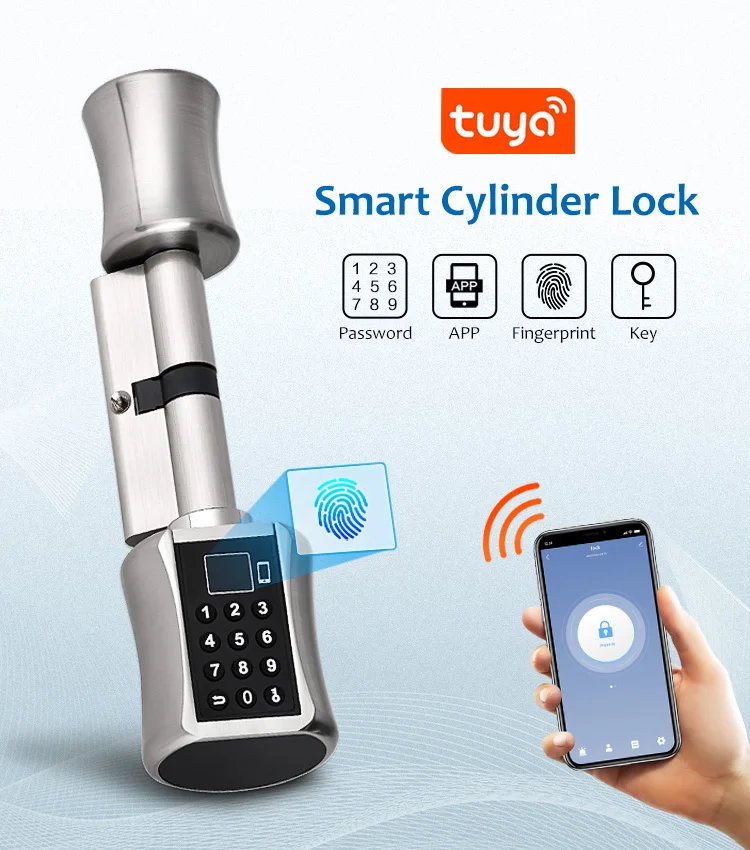 

Smart Lock Fingerprint Cylinder Lock Tuya APP Biometric Electronic Smart Door Lock Digital Keypad Keyless Lock