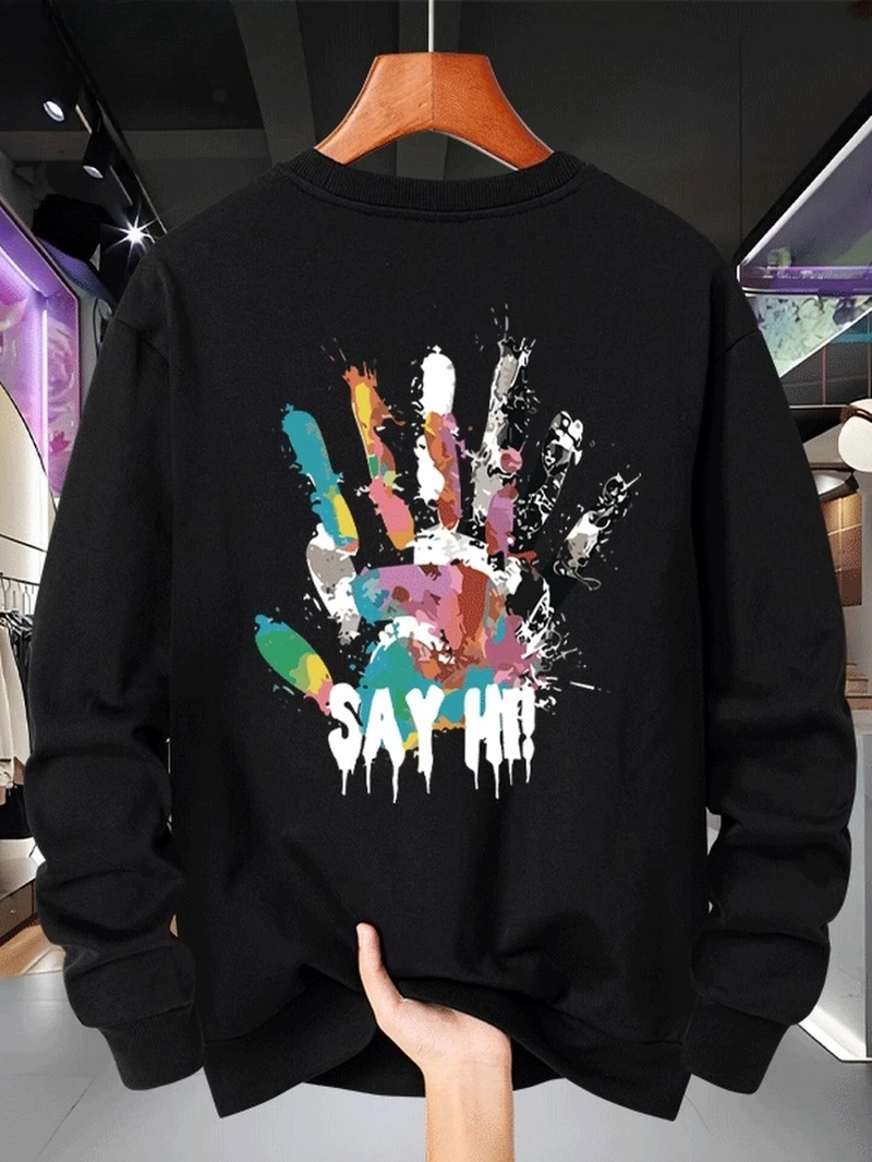 

2025 Autumn Winter Round-neck Hoodie Colored Finger Pattern Printing High-end Luxury Is for Both Men and Women Top Y2k