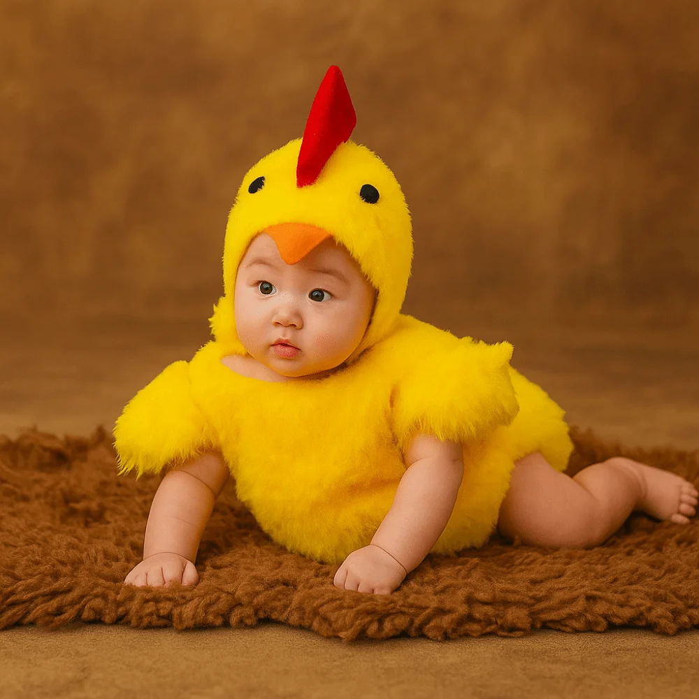 Creative Chicken Baby Photography Suit Furry Romper Cute Design Infant Studioshoot Outfits Bodysuit Hat Set Unisex Animals