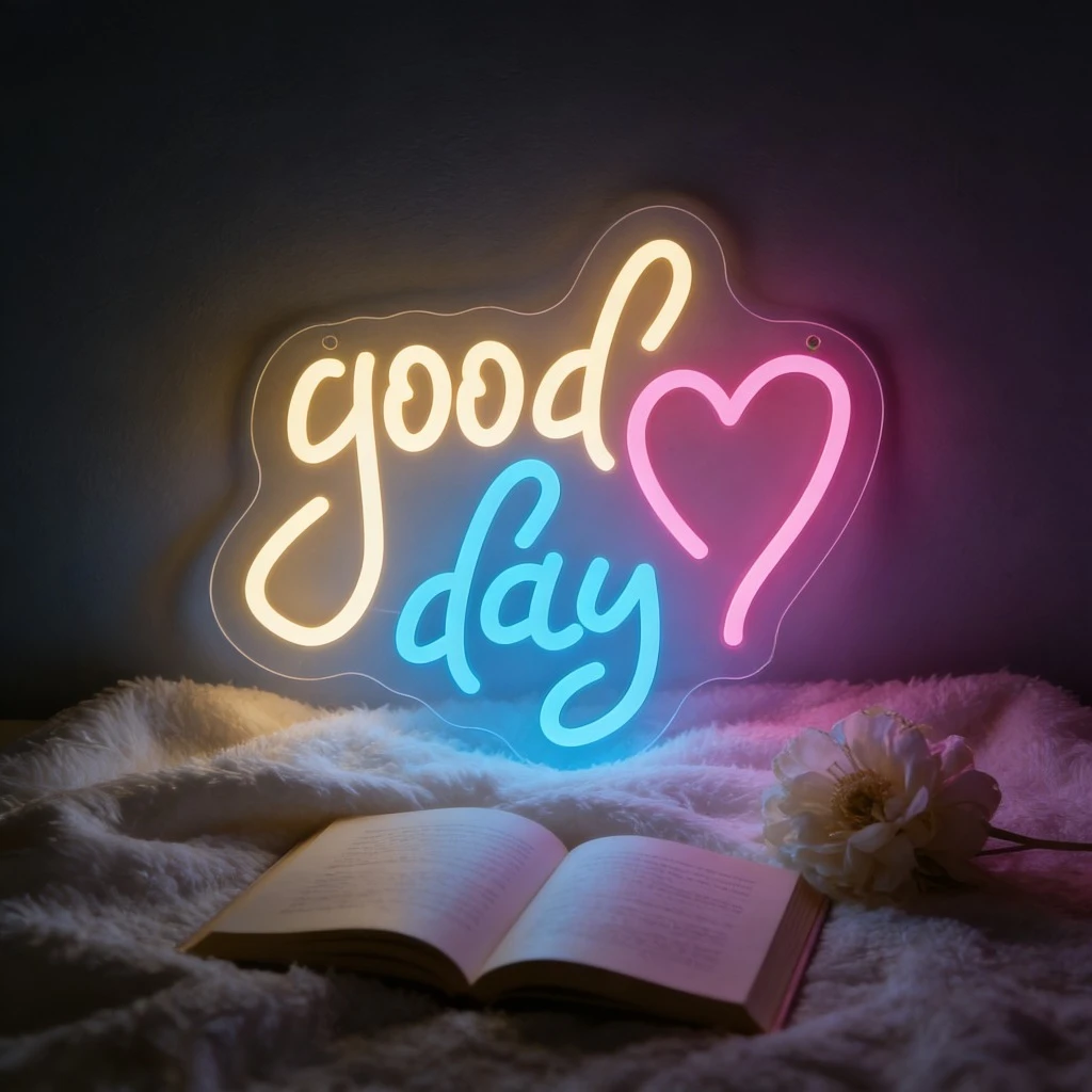 

Неоновая вывеска «Good Day Heart» с мягким свечением для спальни, гостиной, домашнего декора, создающая уютную и позитивную атмосферу, романтическое настенное искусство, подарок