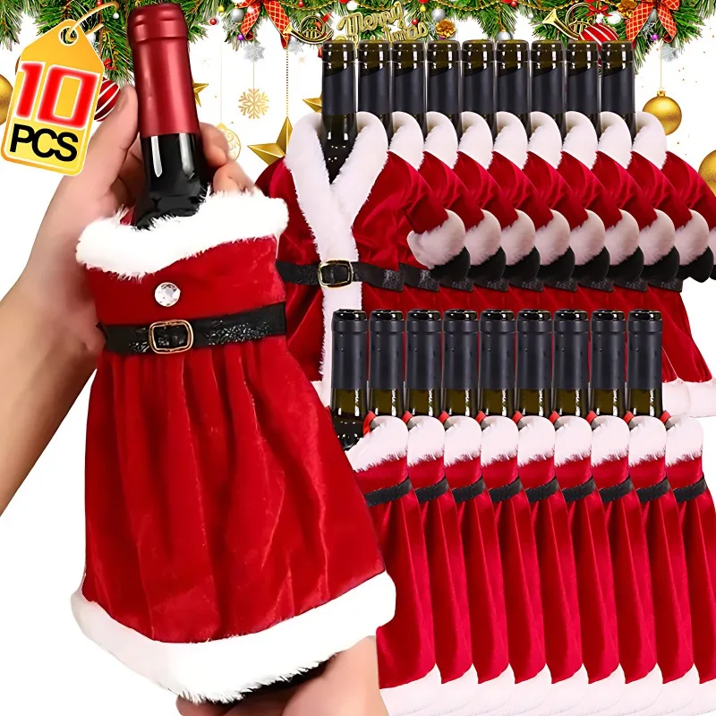 Creative Christmas Wine Bottle Set Golden Velvet Dress Wine Bottle Cover Wine Bottle Bag Sleeve Xmas New Year Dinner Table Decor