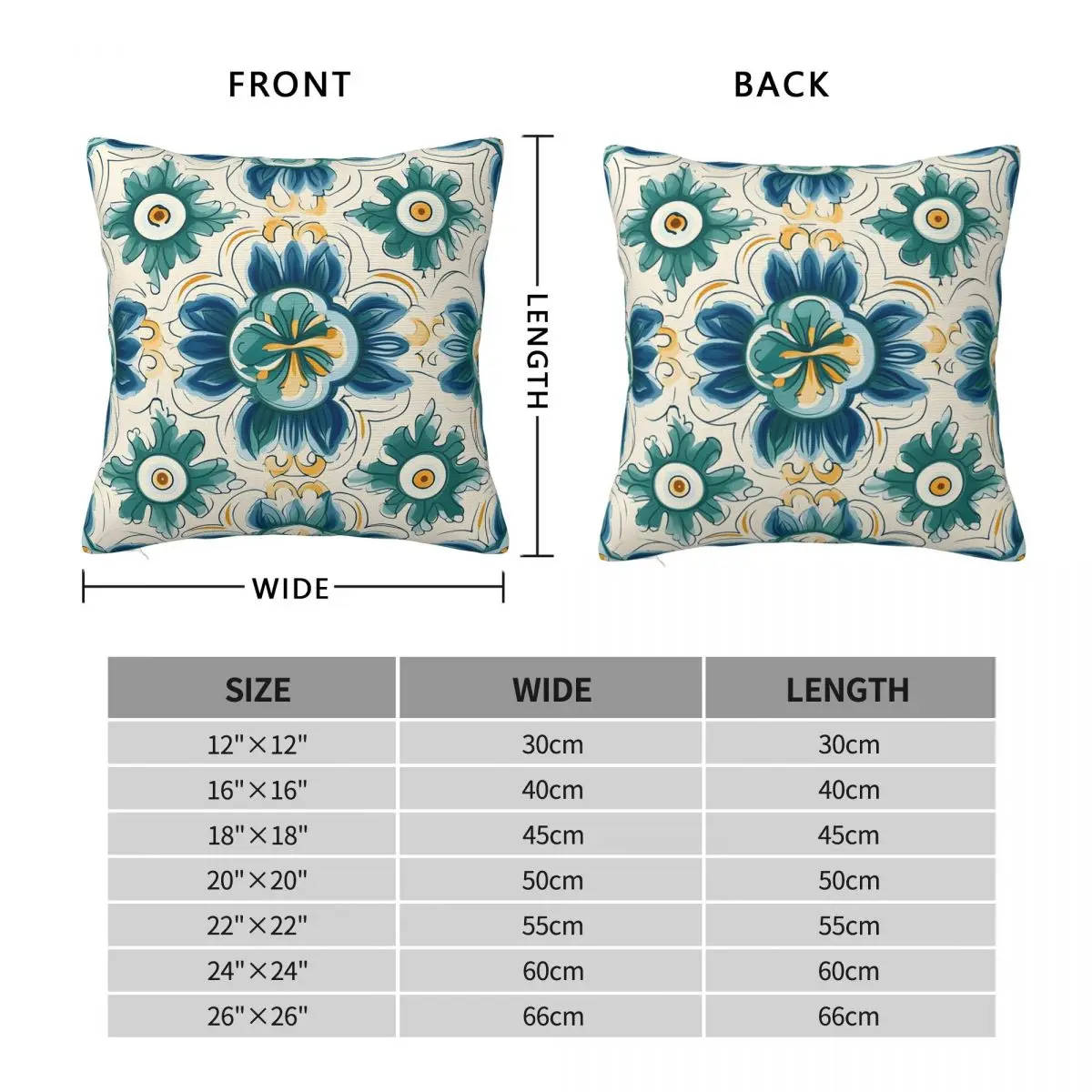 Green Ornate Floral Mediterranean Sicilian Tile Square Pillowcase Cushion Cover Pillow Case Throw Pillow Cover for Home Living