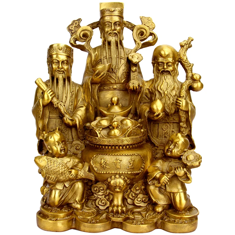 WOW- Bring in wealth HOME office TOP Money Drawing efficacious  Mascot # FU-LU-SHOU treasure Cornucopia FENG SHUI Brass statue