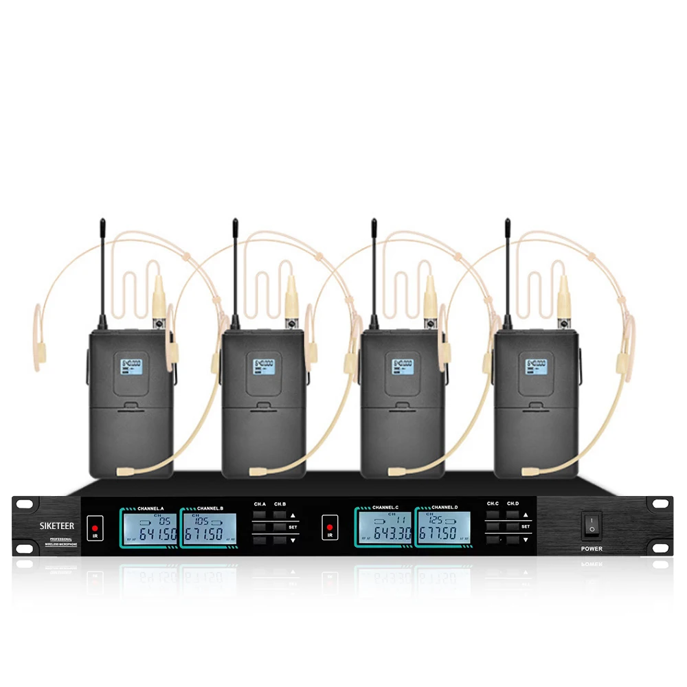 Wireless Microphone System Professional 4-Channel UHF Lavalier Mic Set for Stage Performances Houses of Worship Meeting Rooms