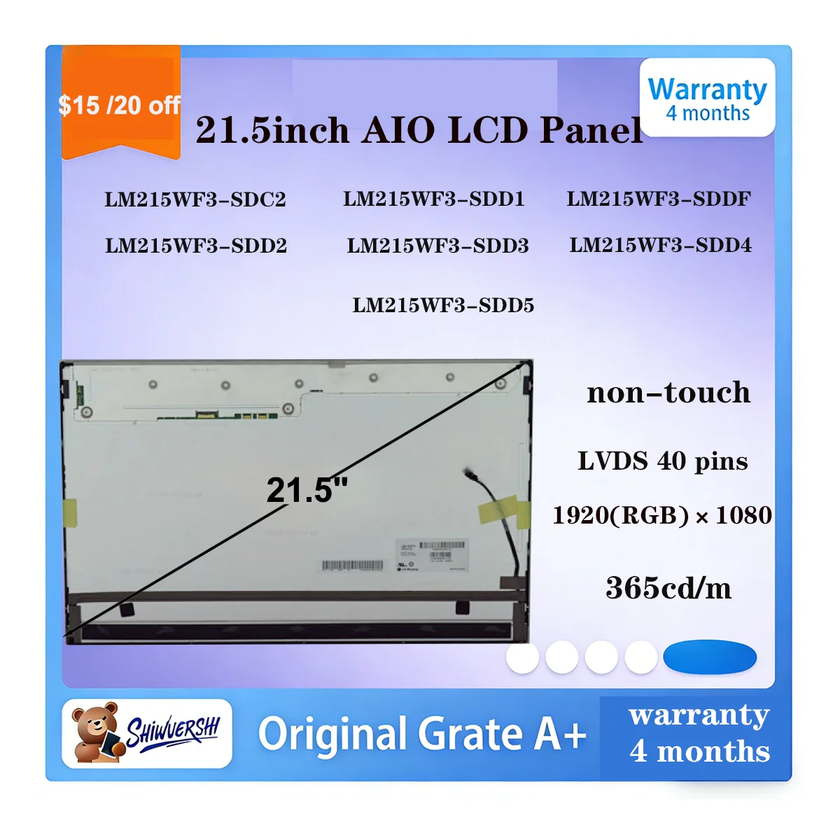 

Original New 21.5" LCD Screen Panel LM215WF3 SDC2 SDD1 SDD2 SDD3 SDD4 SDD5 SDDF 1920(RGB)x1080 FHD Replacement