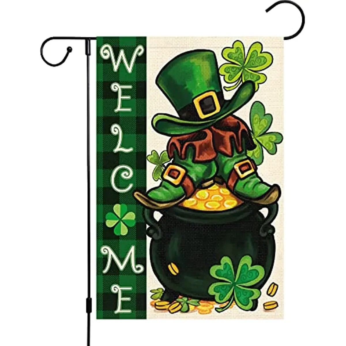 Welcome St. Patrick's Day Garden Flag 12x18 Double Sided Plaid Leprechauns Yard Flag Banner Irish Lucky Shamrock Clover Shoes