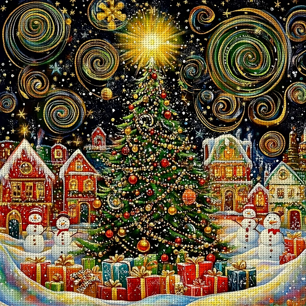 1PC 36X36cm/14.17X14.17inch, 11CT Print Cross Stitch DIY Kit, Starry Christmas Eve, Adult Beginner's Relaxed Cross Stitch