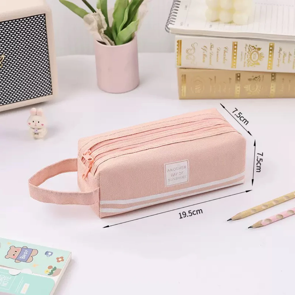 مقلمة من قماش أكسفورد بطبقة مزدوجة بسيطة وكبيرة السعة وحقيبة قرطاسية محمولة بسحاب مزدوج #5