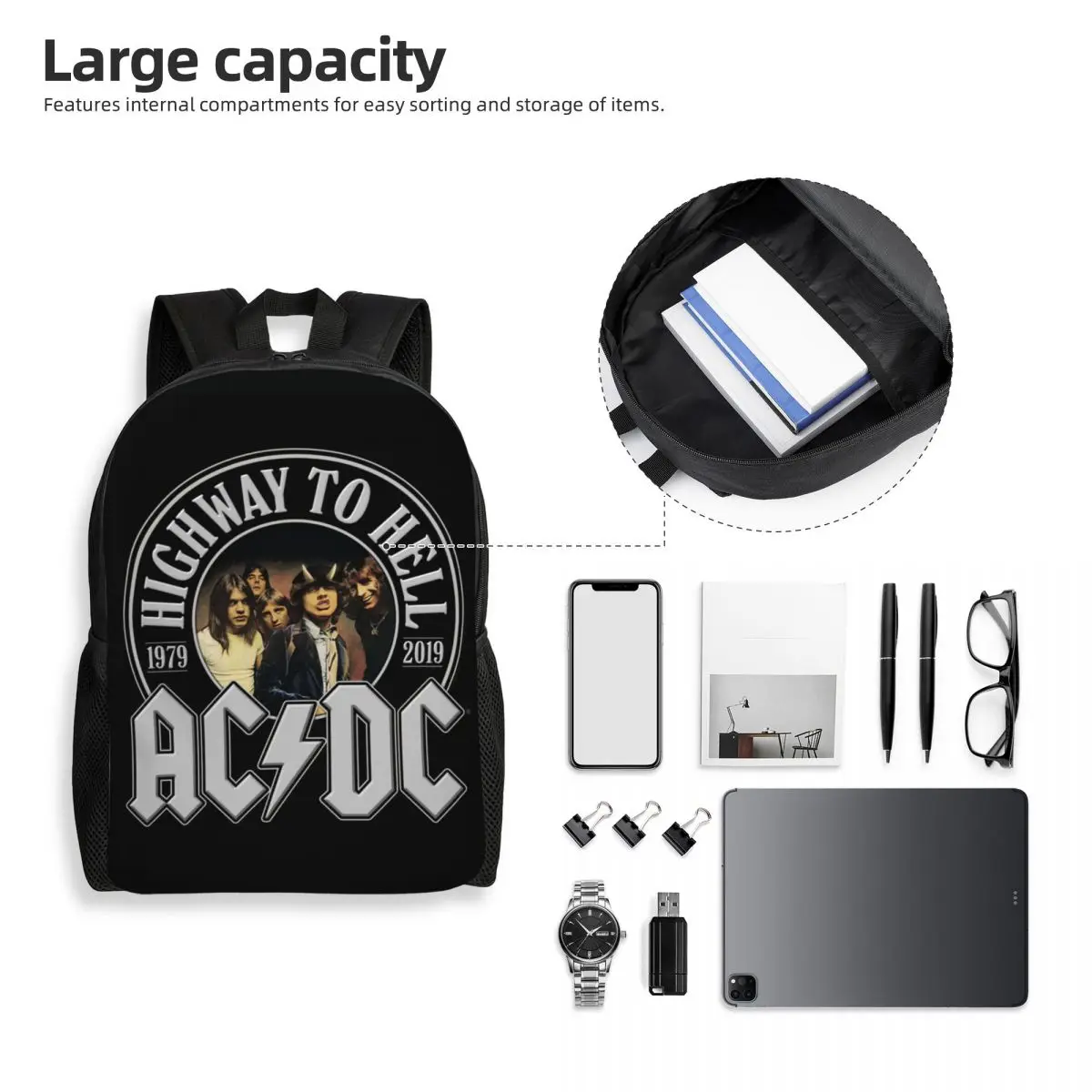 Vintage Rock AC DC Travel Backpack Men Women School Computer Bookbag Heavy Metal Music Band College Student Daypack Bags