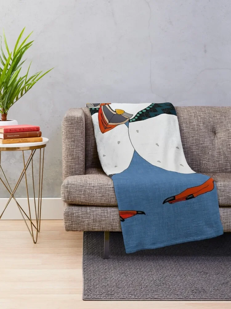 puffin pair blue Throw Blanket Bed Heavy Furry Cute Blankets