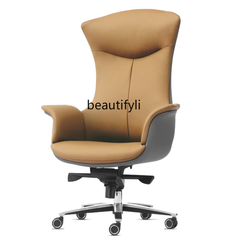 

Office Light Luxury Boss Genuine Leather Chair Business Computer Chair Home Study Swivel Chair Long-Sitting Engineering Chair