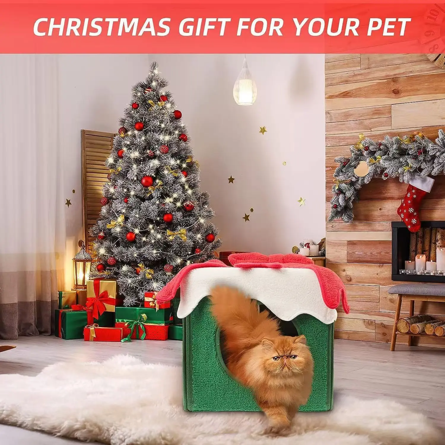 

Christmas gift box Halloween cat nest and dog nest, winter warm enclosed house four seasons square large space pet supplies