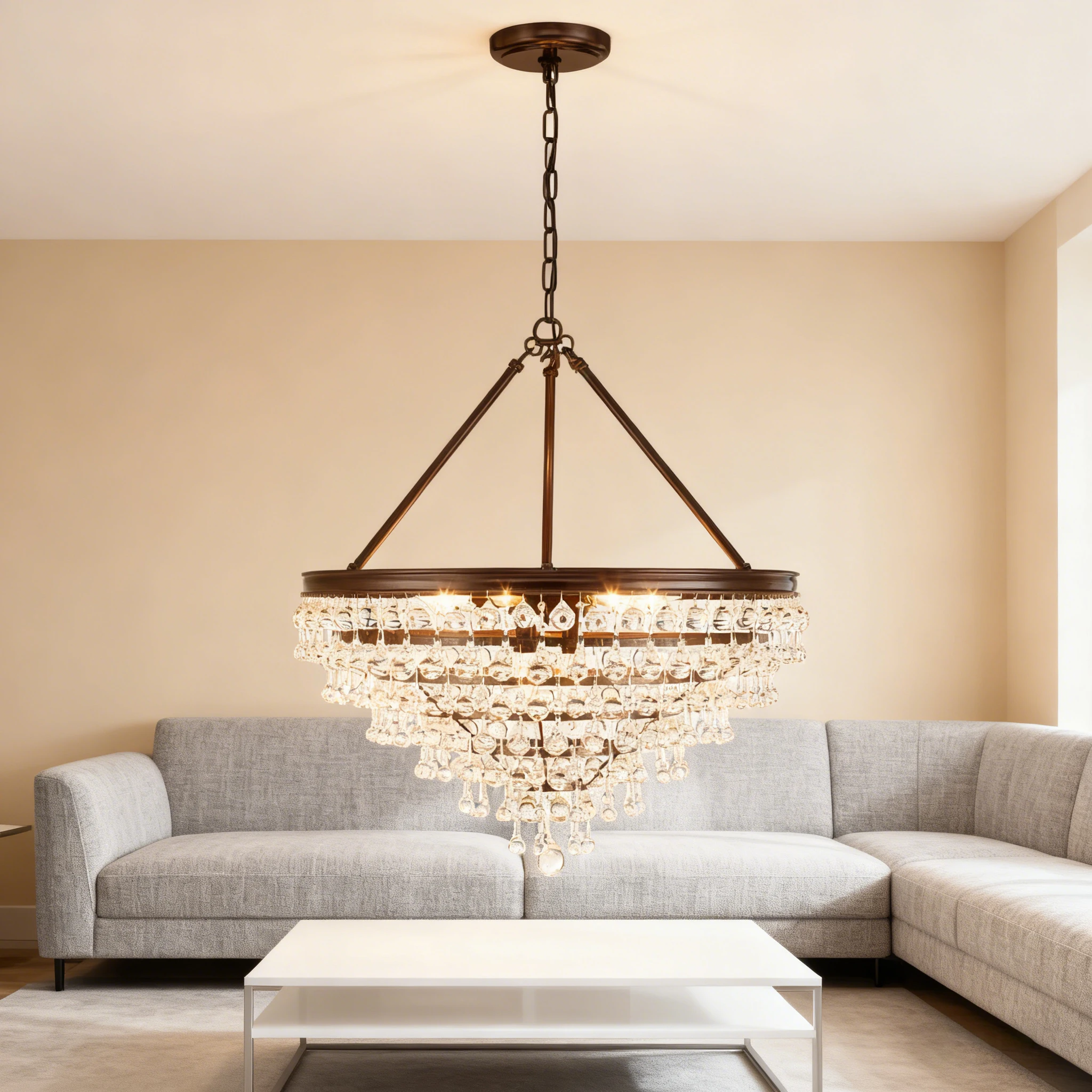 

BOSSEN Modern Nordic Dimmable Ceiling Light ring Teardrop Glass Hardware Chandelier for Living Room Dining Adjustable Height