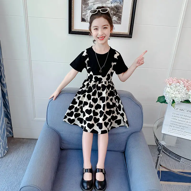 

Baby Girls Clothes Summer Girls Dress Set Kids Top+Suspender Skirt 2Pic Children Flower Leisure Suit 3-12 Years Youth Clothing