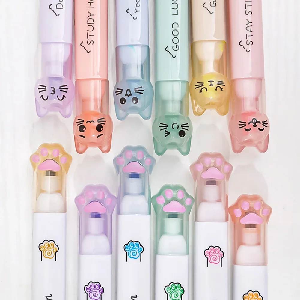 6Pcs Cute Cat Claw Pastel Color Highlighters Kawaii Drawing Art Highlighters Markers Fluorescent Pen Gifts School Stationery