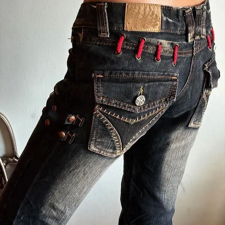 Retro Design Deconstructing Superpowers Jeans Male/female Low Waist Straight Y2k Fashion High Street Washed Floor Denim Pants