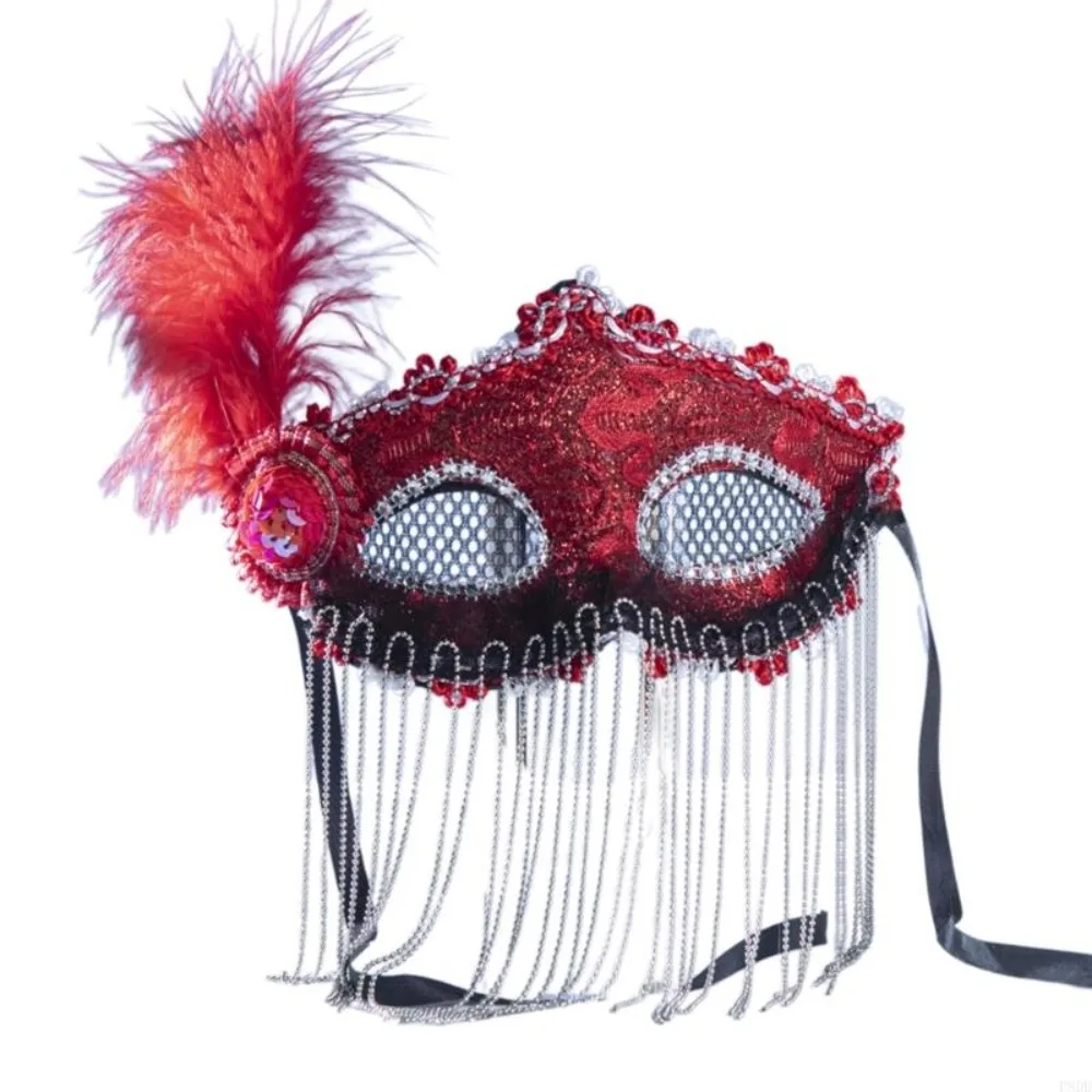 レースフェザーベネチアンマスクラインストーン仮面舞踏会ジュエリーベールタッセルマスクカーニバルコスチューム小道具フェイシャルジュエリーアクセサリー男性用