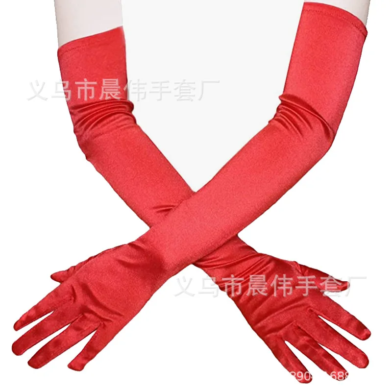 Gloves Women Extra Long Satin 50cm Elastic Wedding Party Bridal Stage Dance Ceremony Accessory Soft Lightweight Elegant