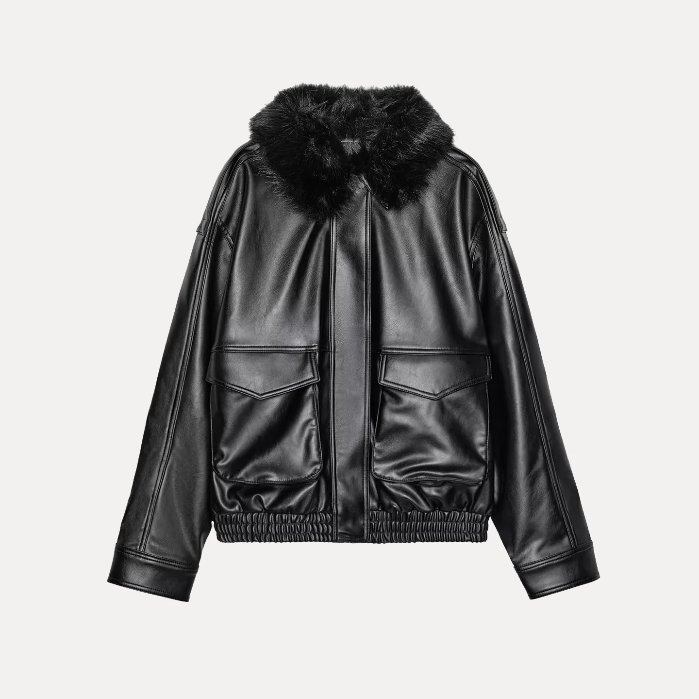 Faionable Abnehmbarer Kunstlederkragen Jaet Damen Premium Ledermantel Z Brand Commute Sle Long Sve