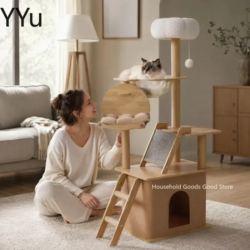 for Large Wooden Cat Tree Integrated House Scratching Post Space Capsule Condo Climbing Stand for Cats Furniture Pet Supplies