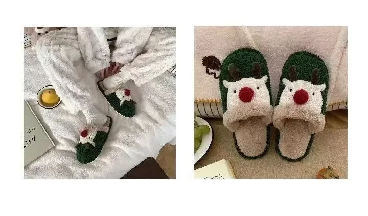 Winter-Weihnachts-Hausschuhe für Damen, Herren, weiche, rutschfeste Sandalen für den Innenbereich, warme, flache Plüsch-Slides für Paare, Unisex, niedliche Schuhe für Erwachsene – Detail 15