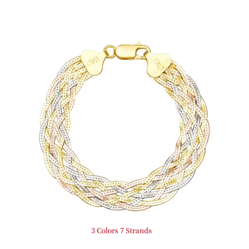 S925 Sterling Silver Bracelets for Men Shining Colorful Plated Gold 3 Colors 5/6/7/8/9 Strands Woven Chain Jewelry Wholesale