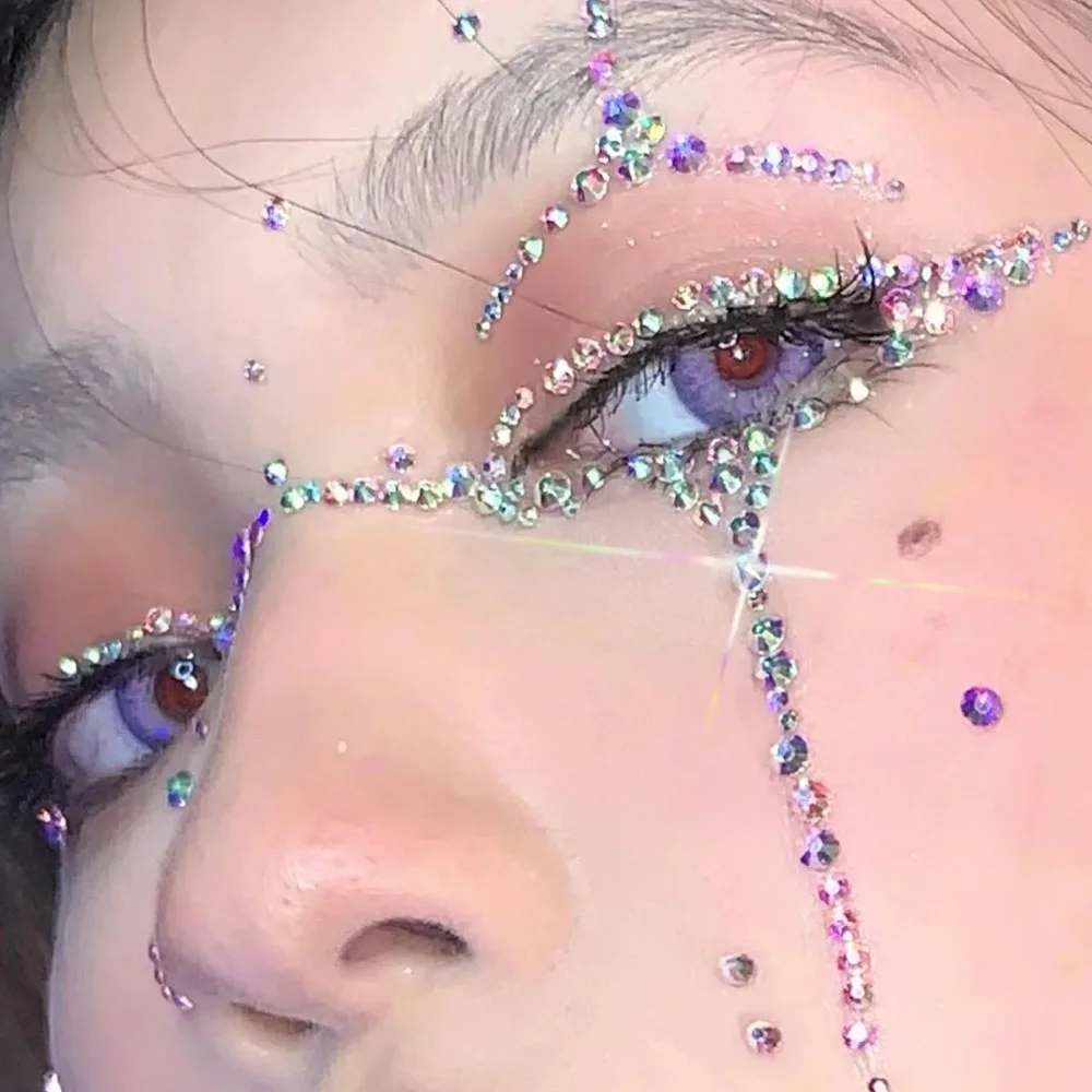 3d diamante adesivos para maquiagem rosto e sobrancelha, cristal de strass, pérola, tatuagem temporária, sobrancelha