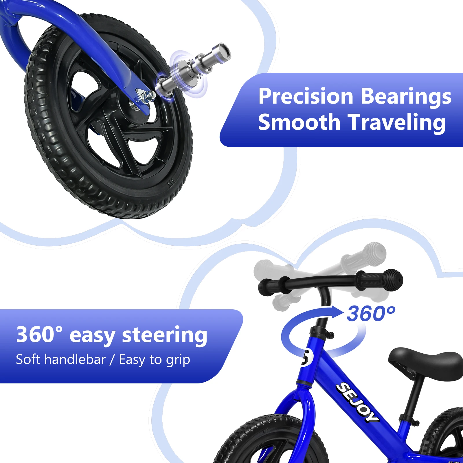 Rowerek Biegowy SEJOY dla Dzieci, Rower Treningowy dla Maluchów w Wieku 3-6 Lat, Zewnętrzna Zabawka Rowerowa, Hulajnoga, Regulowana Wysokość Siodła