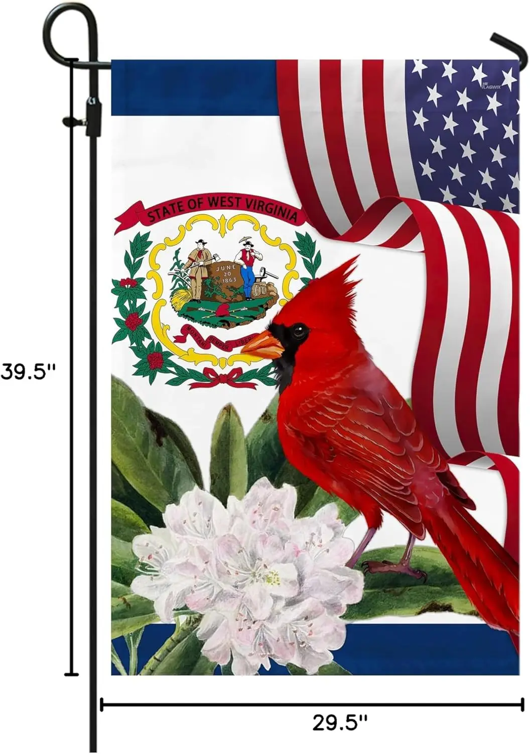 FLAGWIX American Flag - West Virginia Cardinal and Rhododendron Flower Flag MLN1141Fv3, Garden Flag (11.5