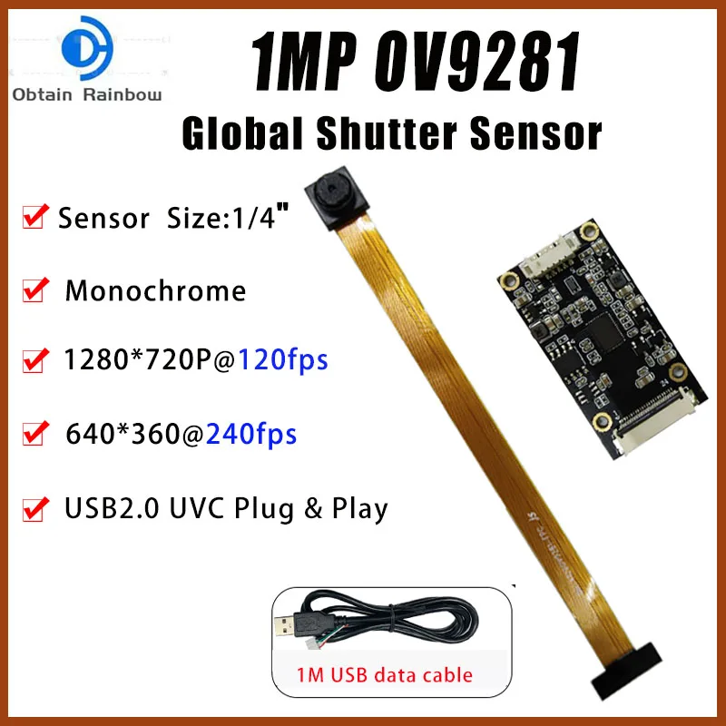 240fps 1 Million Camera Module OV9281 High Frame Rate Global Exposure High-speed Photography Black-and-White Mapping USB Free Dr