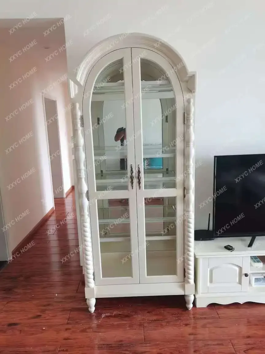 

Y Американский двухдверный винный шкаф из цельного дерева, простой европейский ретро арочный домашний шкаф для гостиной