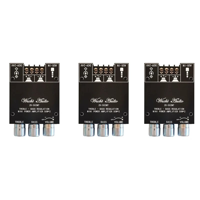 3X ZK-502MT Bluetooth 5.0 Subwoofer Amplifier Board 2.0 Channel High Power Audio Stereo Amplifier Board 2X50W Bass AMP