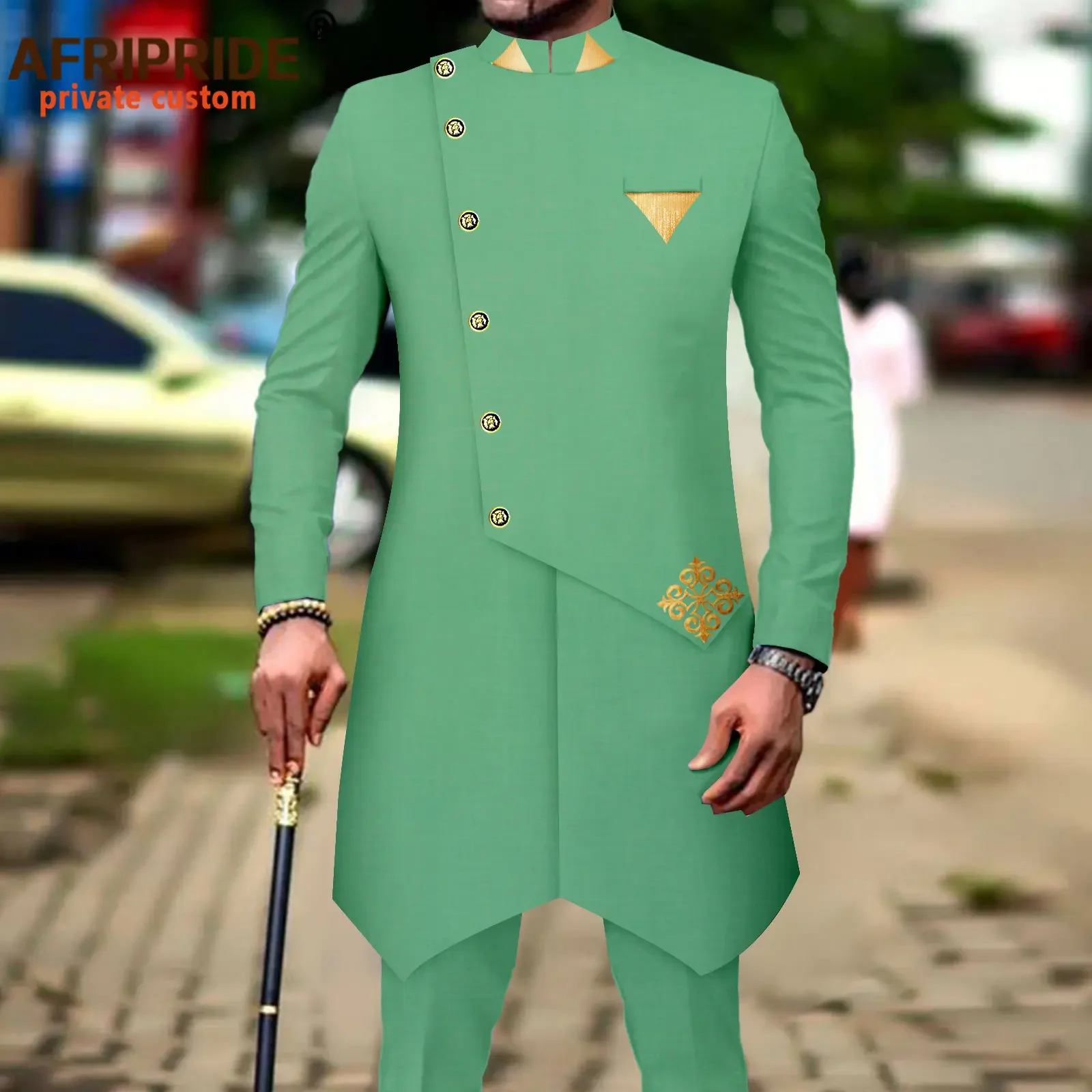 African Suits for Men Single Breasted Silm Fit Blazer and Pants 2 Piece Set Formal Outfits Dashiki Attire for Wedding 2416083