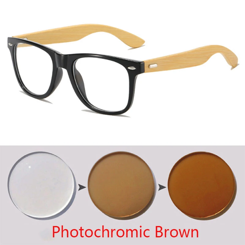 Retra Square Bamboo Legs Frame Glasses Ultra Light Myopia Nerd Spectacles Degree 0 -0.5 -1.0 -2.0 -3.0 -4.0 to -6.0