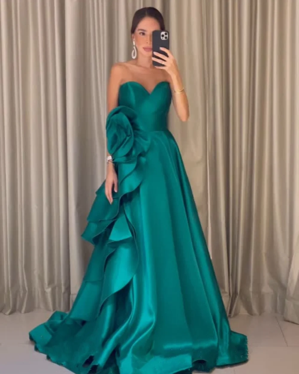 

Customized Matching Exquisite Charmeuse Draped Handmade Flower Ball Gown Sweetheart Long Dresses Bespoke Occasion Dresses Formal