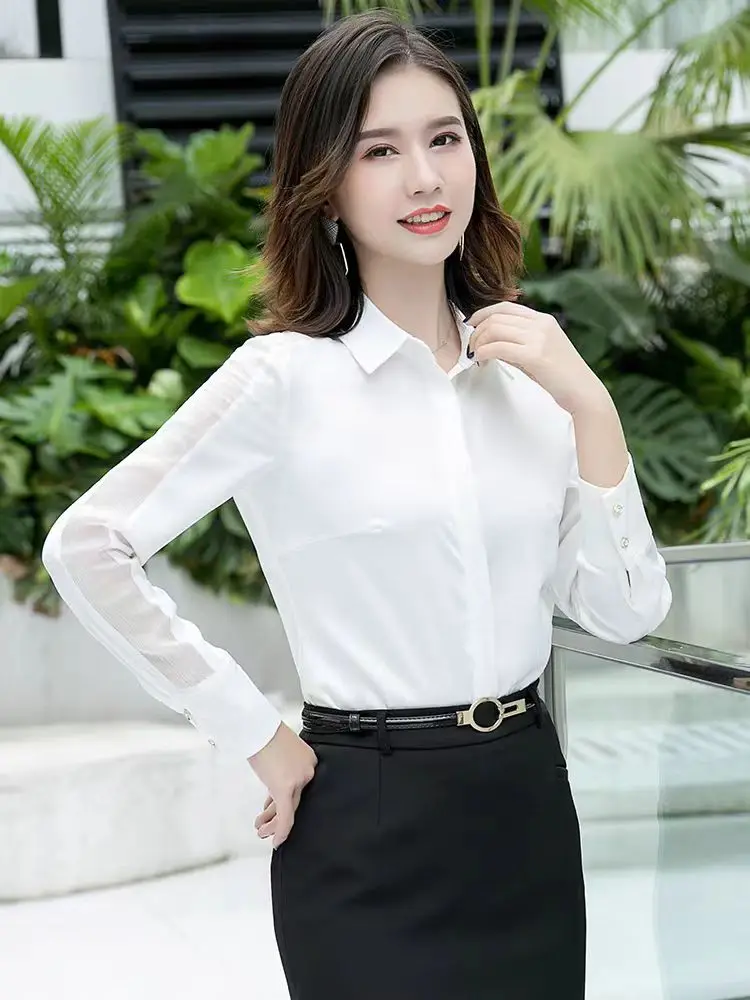 Fashion Women Shirt New Spring Autumn Temperament Long Sleeve Formal Slim Satin Blouses Office Ladies Work Tops